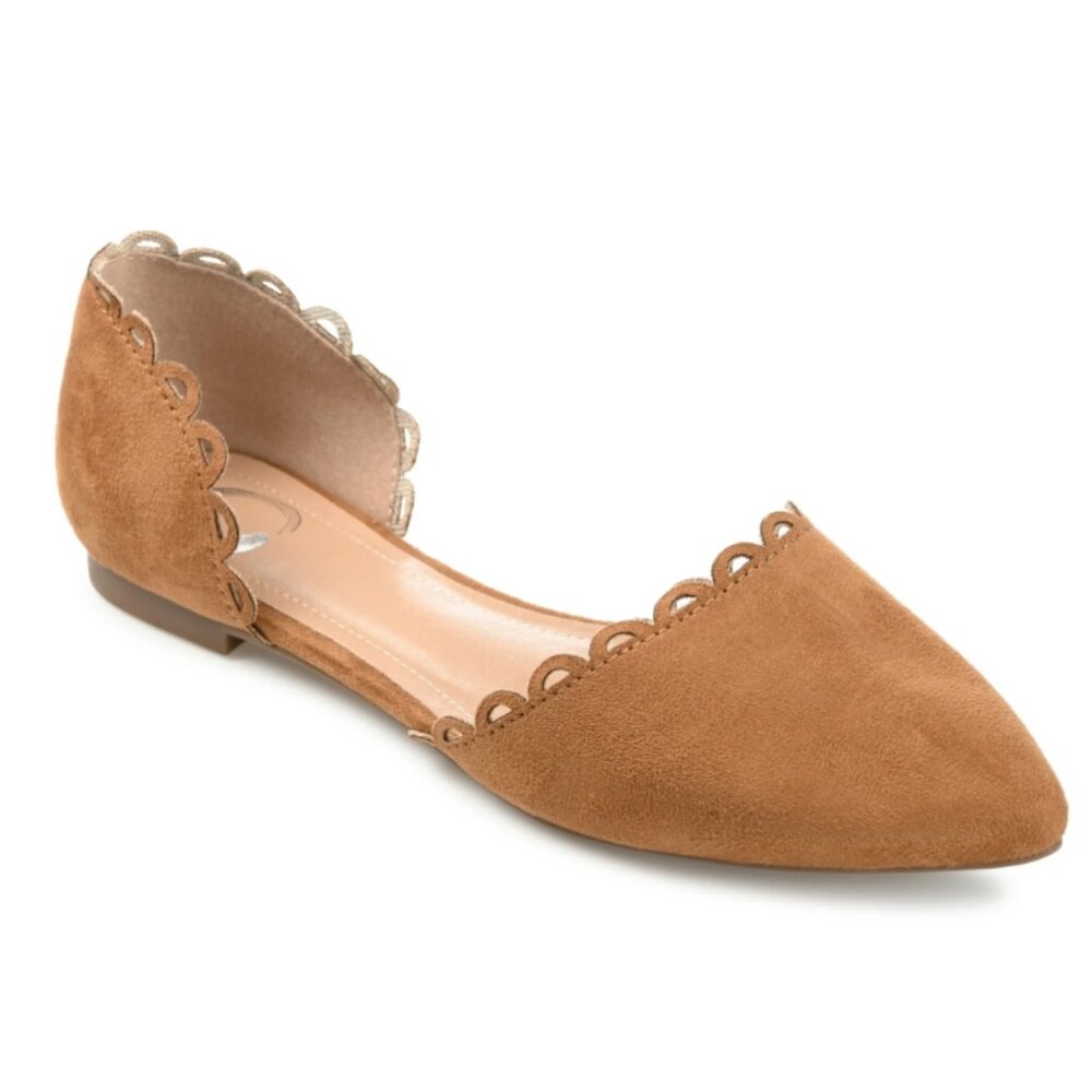 Journee Collection Tan/Cognac Suede Scalloped D'Orsay Flats